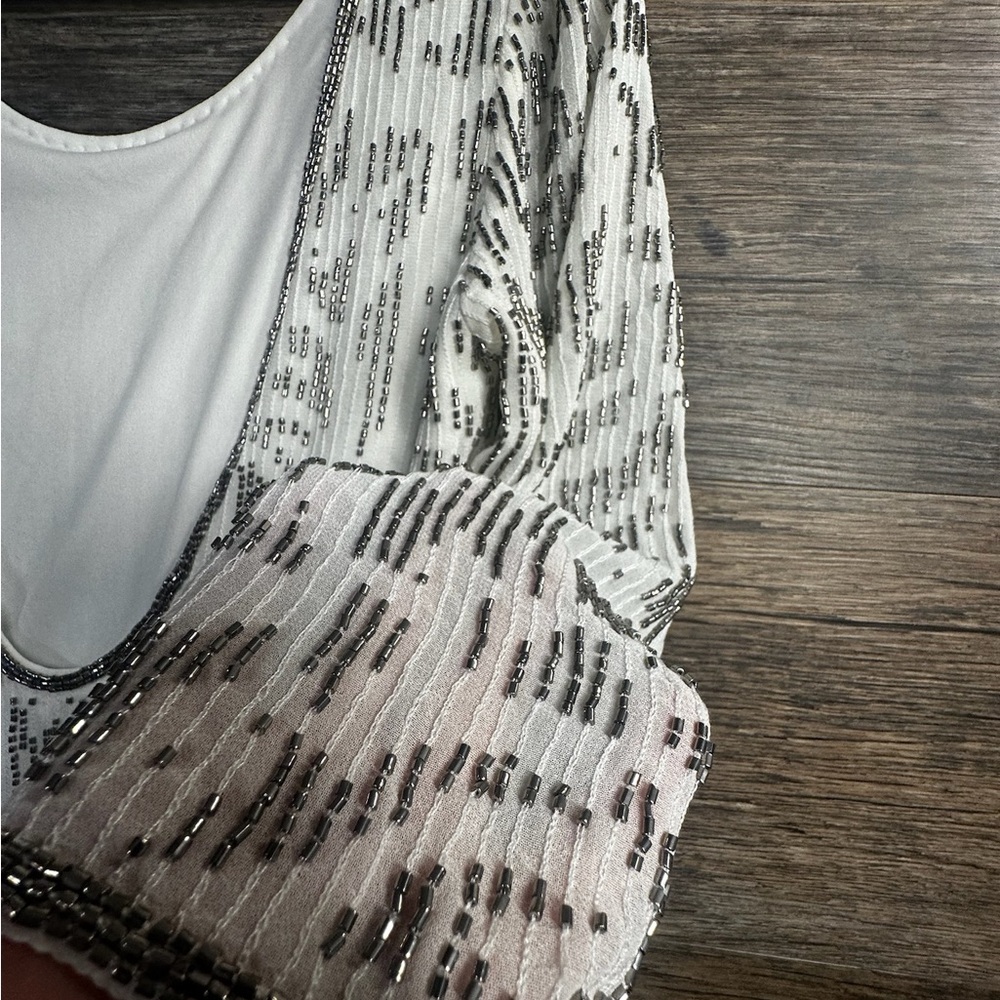 Lulu's Silver Beaded White Romper Jumpsuit with Open Back - Picture 7 of 9